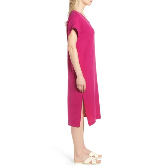 NWT Eileen Fisher V-Neck Cotton Midi Dress Cerse S - Picture 2 of 8